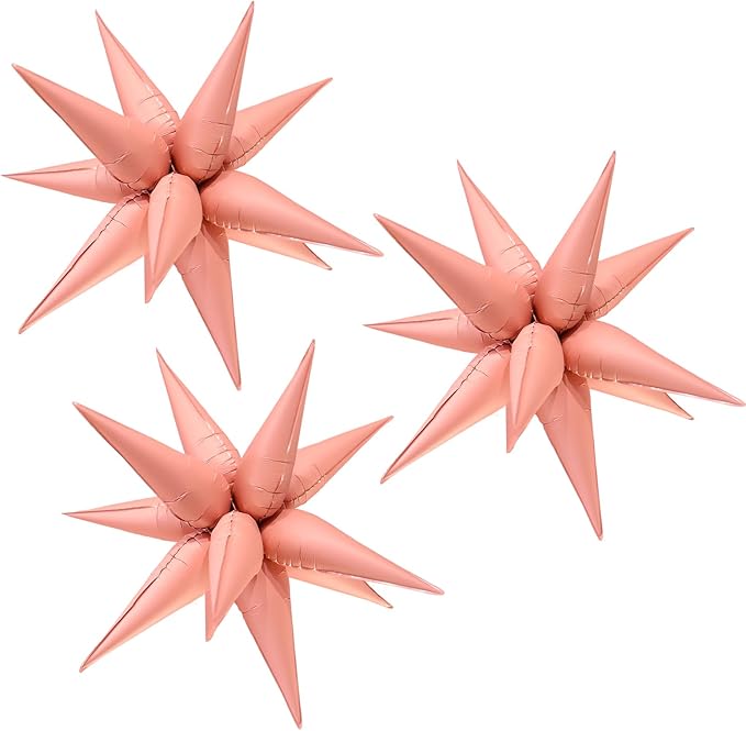 3pcs 26inch 3D matte pink Explosion Star foil balloon, matte pink Foil Cone by Enimapod