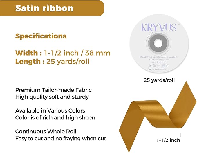 Gold Satin Ribbon 1-1/2 inch X Continuous 25 Yards, Single Face Polyester - Image 3