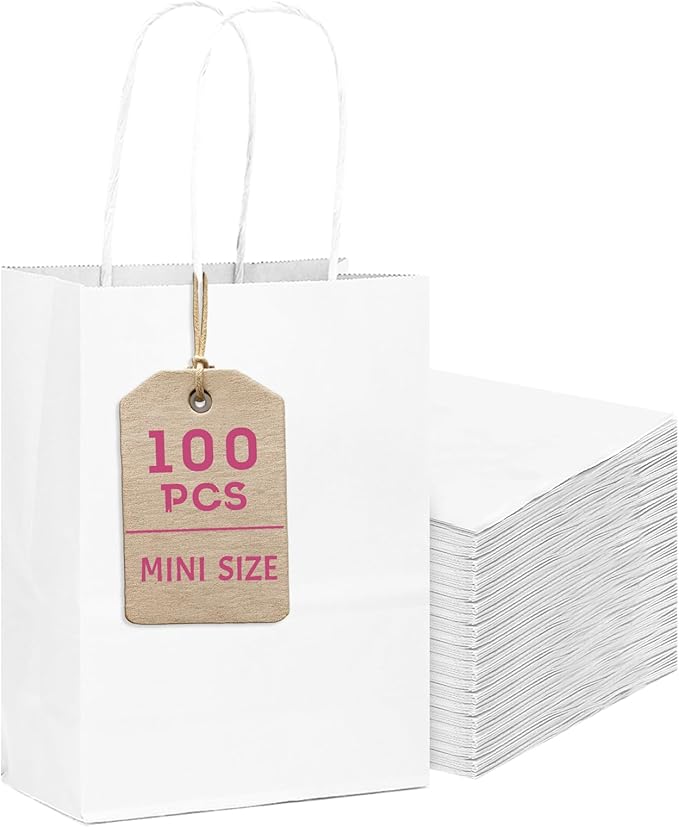 Bakepacker 100 Pcs White Mini Paper Gift Bags by Bakepacker