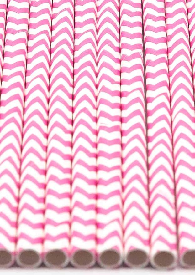 Pack of 300 Baby Pink Chevron Biodegradable 4-Ply Paper Drinking Straws - Image 3