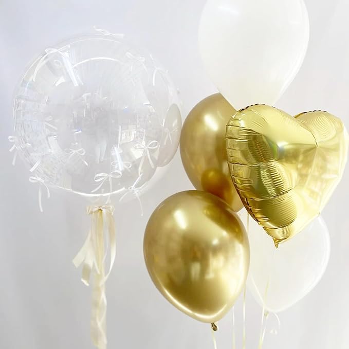 Gold White Heart Balloons - Image 6