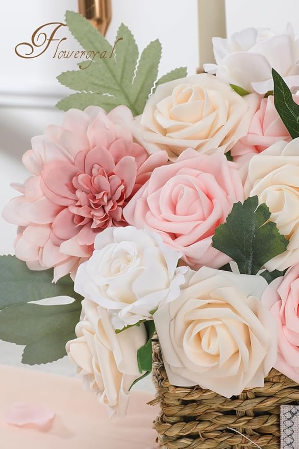 Floweroyal Artificial Pink Flowers Fake Rose Flowers Dahlia - Image 2