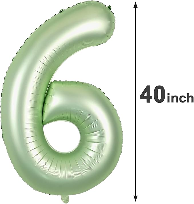 40 Inch Sage Green Mylar Foil Number 6 Birthday Balloon, Digital Balloons - Image 2