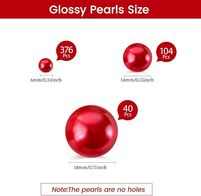 520Pcs Red Glossy Beads for Centerpiece Decor, Artifical Pearls Vase Filler - Image 2