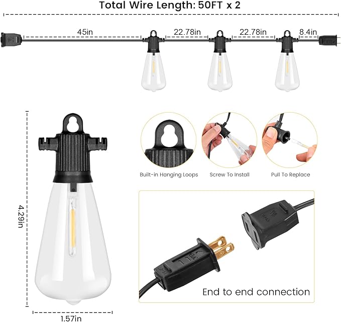 100FT Outdoor String Lights, LED Patio Lights - Image 6