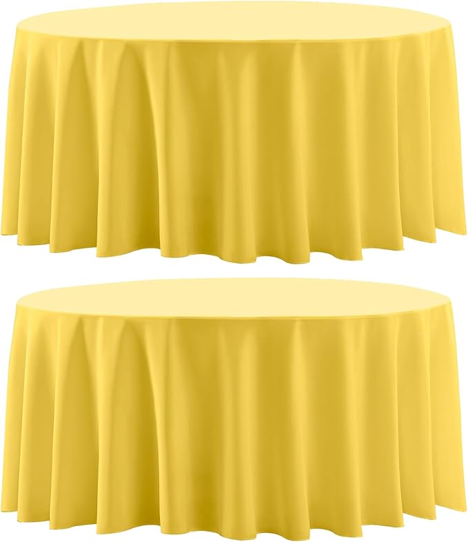 Round Tablecloth 2 Pack 108 Inch Yellow Tablecloths Washable Decorative Linen by AOCOZHomeLifeMuseum