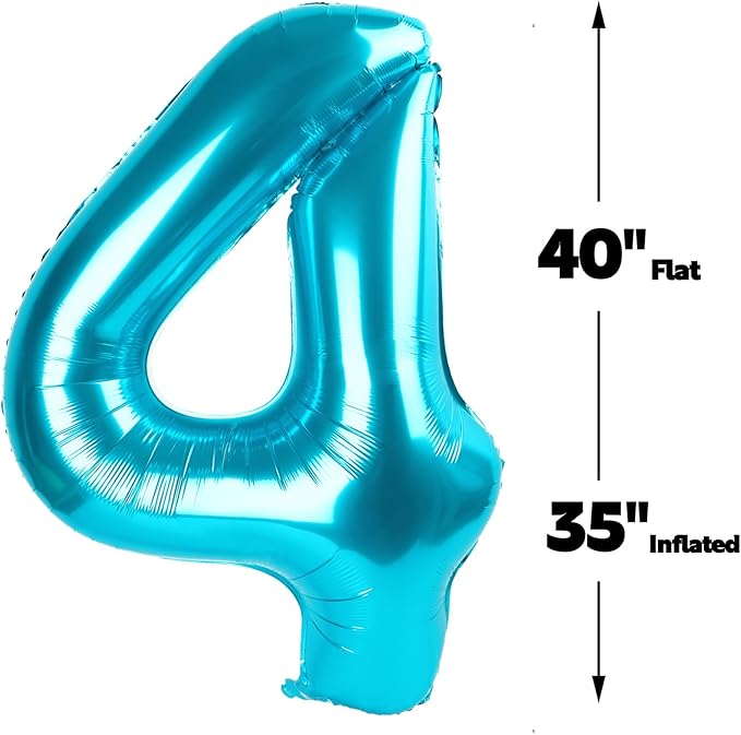 40 Inch Blue Large Number 4 Balloons, Giant Foil Number Four 14 24 34 40 44 - Image 3