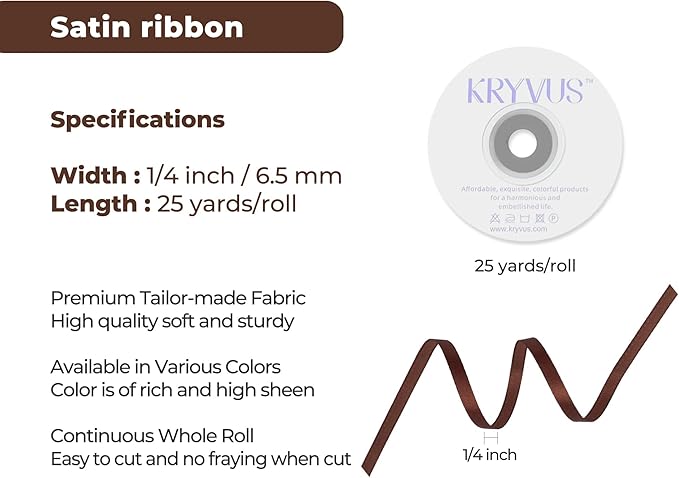 Dark Brown Satin Ribbon 1/4 inch X Continuous 25 Yards, Single Face Polyester - Image 3