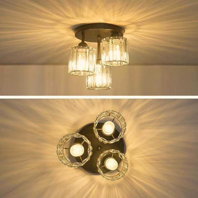 Crystal Semi Flush Mount Ceiling Light, 3-Light Modern Close to Ceiling Light - Image 6