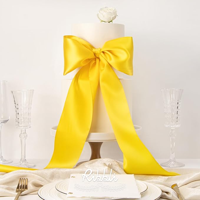 Ribbli Maize Yellow Satin Ribbon 4 Inch Wide Yellow Ribbon - Image 3