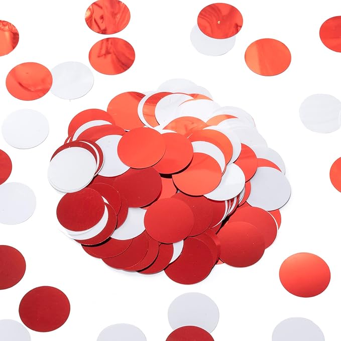 Red White Table Confetti Party Decorations Metallic Circle Dot Confetti by WEVEN