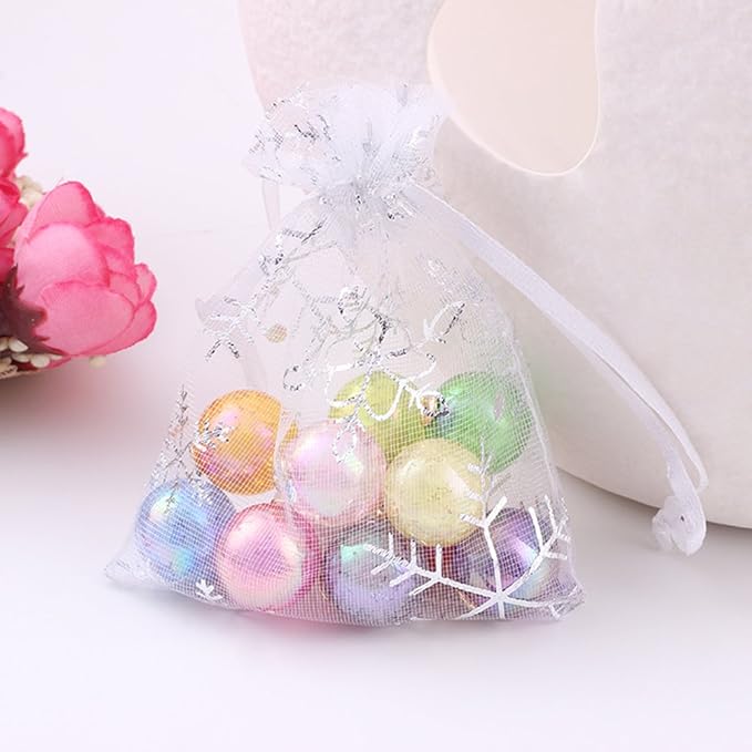Wudygirl 100pcs 5X7 Inches Xmas Drawstring Organza Bag Snow White Pouches Party - Image 4