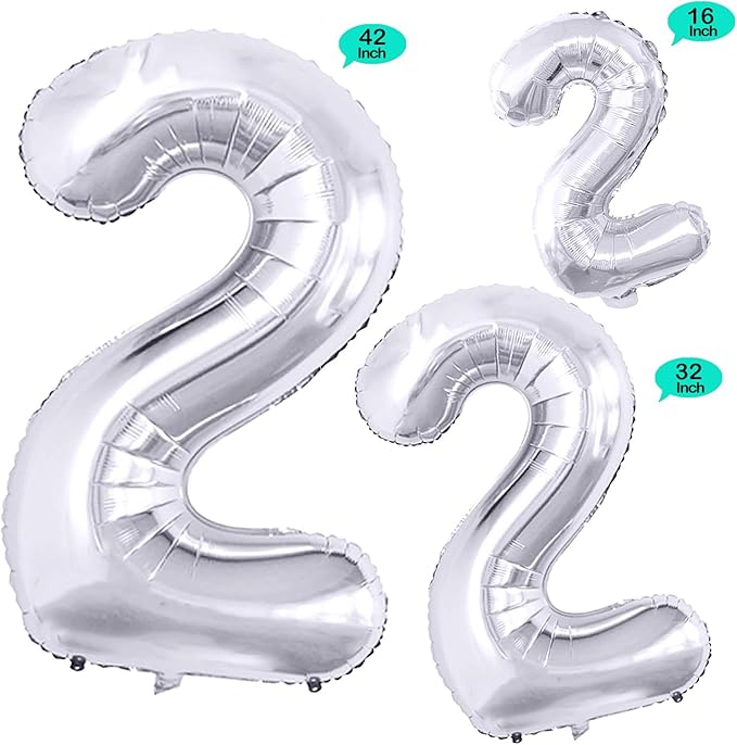 GOER Silver Number 2 Foil Balloons, Huge Number Balloons - Image 2