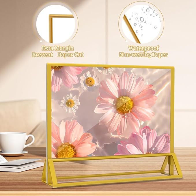Clear Acrylic Sign Holder 7x 5 Horizontal Double Sided Gold Frame Flyer Holder - Image 3