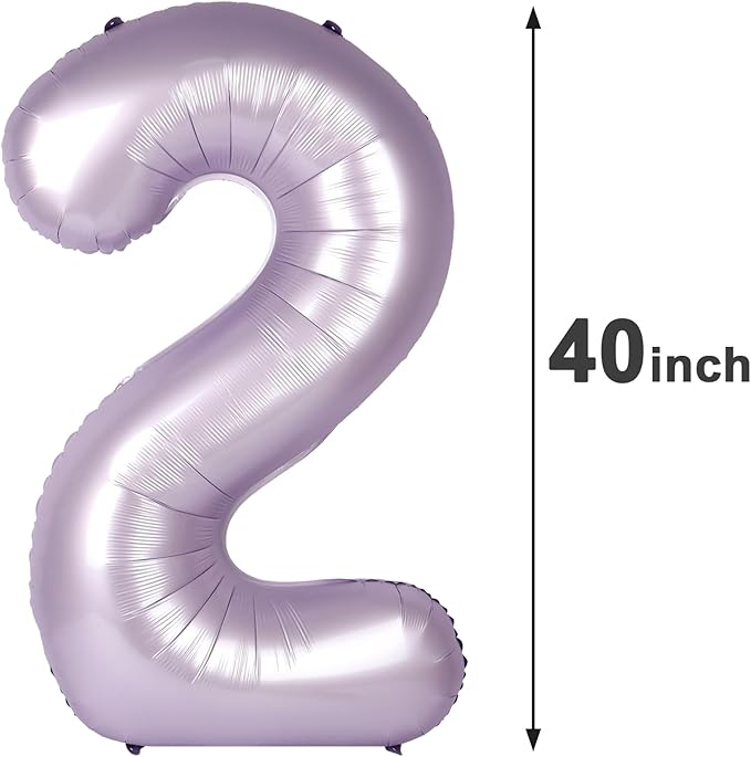 Lilac 40 Inch Big Number Balloon Birthday Decoration, Number 2 Helium Balloon - Image 2