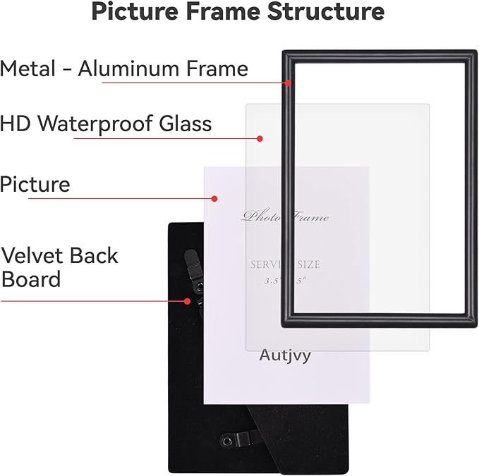 3.5x5 Picture Frame Matte Black Modern Simple Thin Aluminum Metal Photo Frame - Image 3