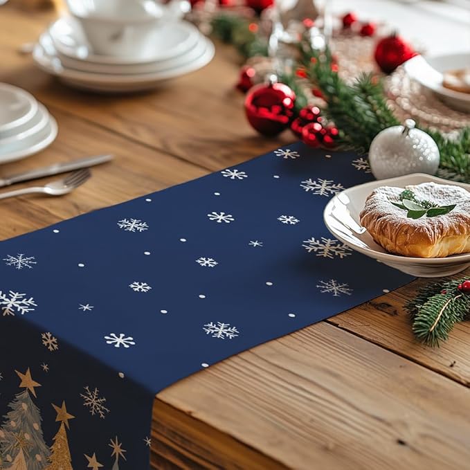 GEEORY Christmas Table Runner 13x48 Inch, Xmas Trees Snowflakes Holiday - Image 5