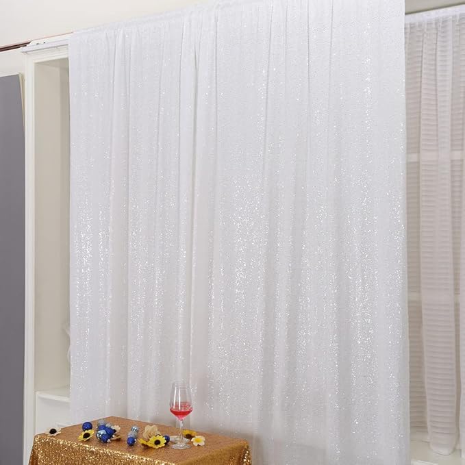 Poise3EHome White Sequin Backdrop Curtains, 2 Panels 2FTx8FT Glitter Background - Image 9