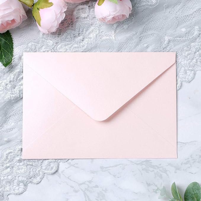 PONATIA 50 PCS/Pack A7 Envelopes, 5.25 x 7.48'' Sparkle Blush Pink Envelopes - Image 2