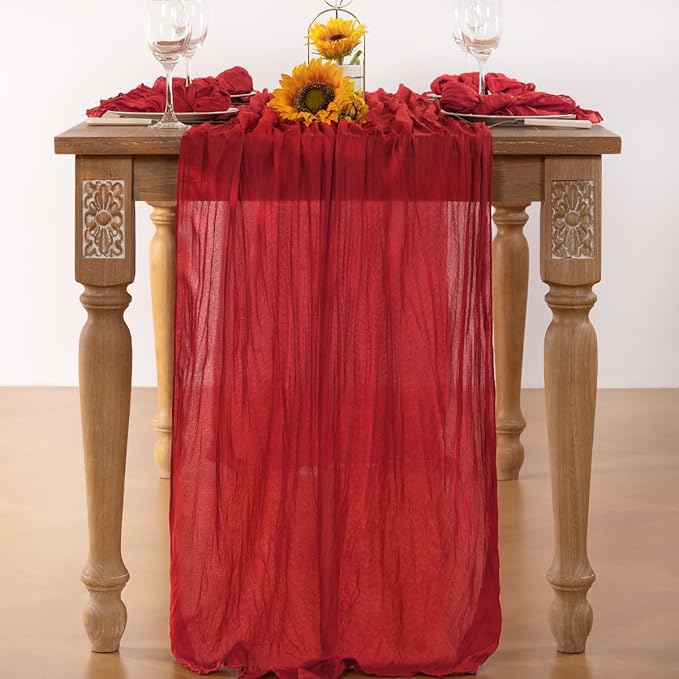 Red Cheesecloth Table Runner Fall Table Runner Boho Gauze 120 Inches Red Cheese - Image 2