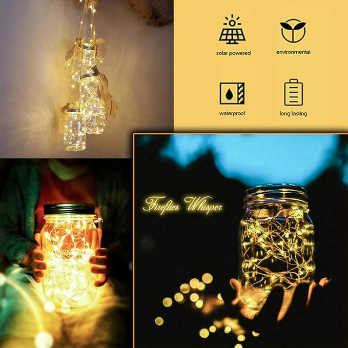 Solar Mason Jar Lights, 8 Pack 20 LED Waterproof Fairy Firefly Jar Lids String - Image 7