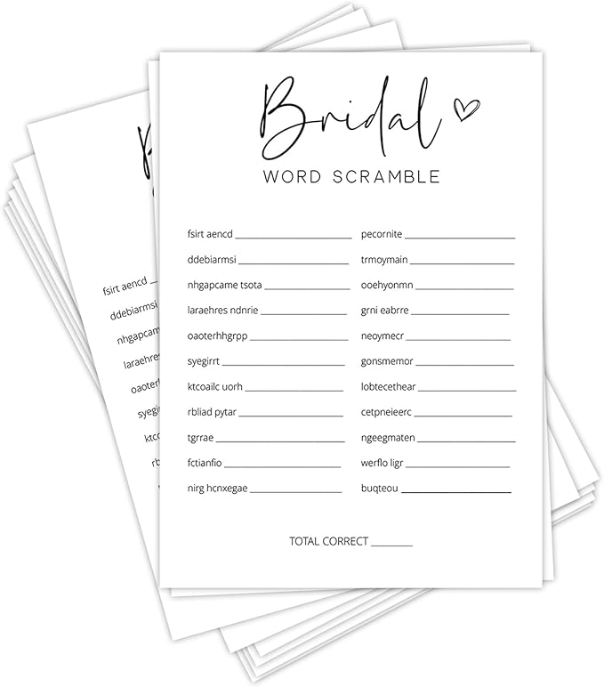 Bridal Shower Games, Word Scramble, Wedding Shower Games by Tsunerrorami