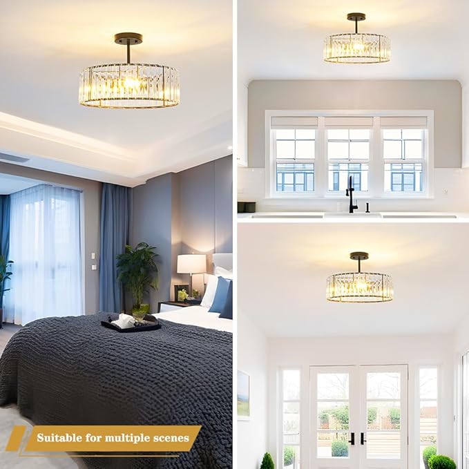 Modern Crystal Ceiling Light Fixture, Semi Flush Mount Ceiling Light, Matte - Image 4