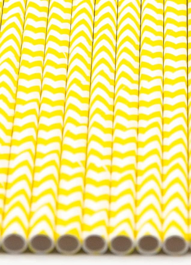Pack of 900 Yellow Chevron Biodegradable 4-Ply Paper Drinking Straws - Image 3
