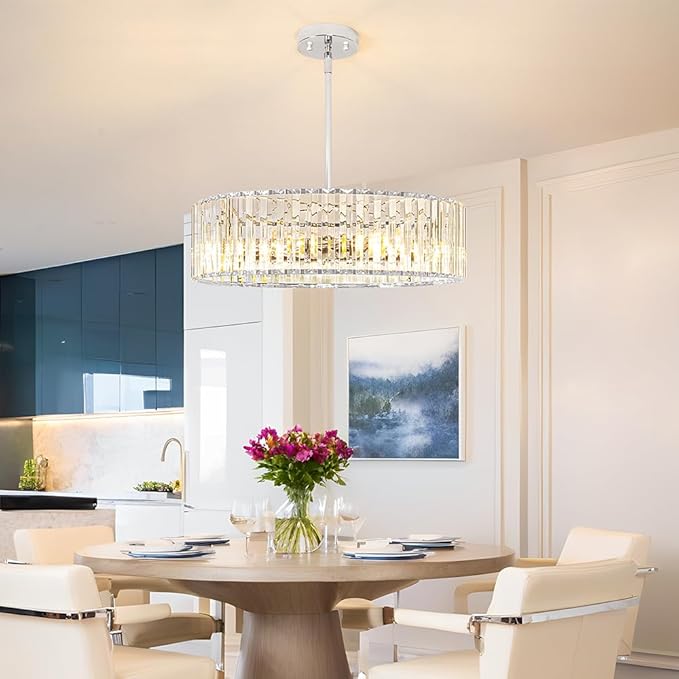 Modern Crystal Chandelier for Dining Room, 6 Light Chrome Semi Flush Mount - Image 2