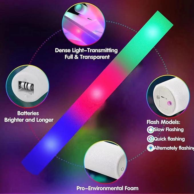 115 Pack LED Foam Glow Sticks, Glow Sticks Bulk - Image 3