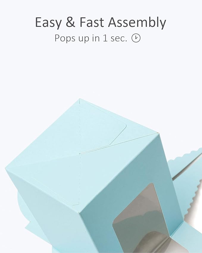 qiqee Light Blue Cupcake Boxes Individual Cupcake Holders Disposable 50pcs - Image 4