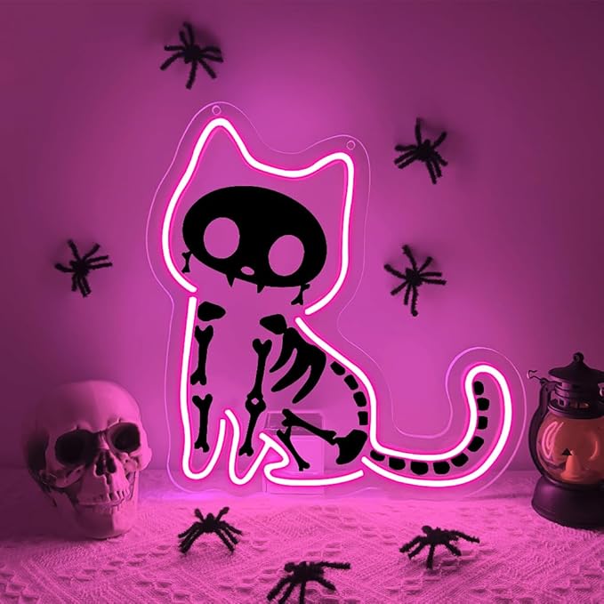 Cat Neon Sign, Halloween Backdrop by BEISKAFNVSZ
