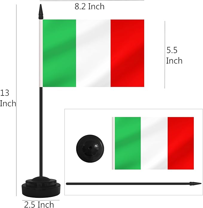 2 Pack Italy Desk Flag Set, Italian Desktop Small Miniature Table Office Flag - Image 2