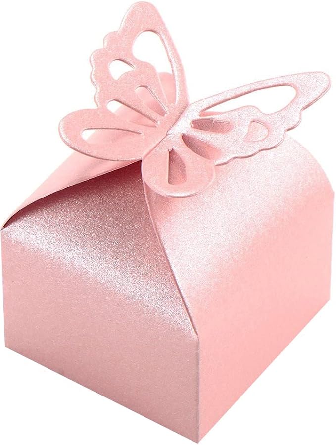 KUPOO 50PCS Small Pink Butterfly Favor Boxes Girl Baby Shower Candy Box Small - Image 2
