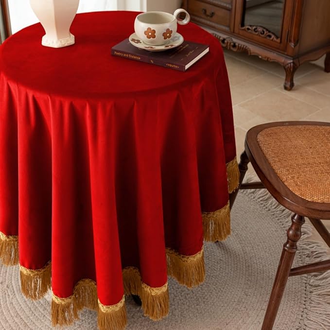 F-CHU Red Tablecloth Thickset Velvet Tablecloth - Image 3