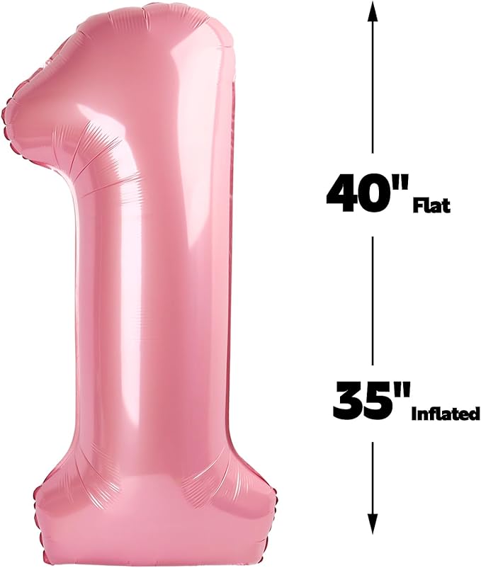 Pearlescent Pink Number 1 Balloon 40 inch, Number 1 Birthday Balloons - Image 2