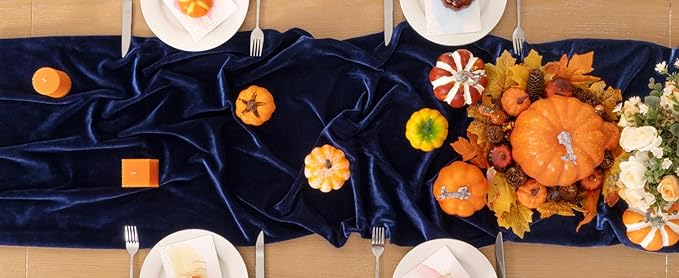 Navy Blue Velvet Table Runner 3 Pack Fall Thanksgiving Navy Table Runners 20 x - Image 6