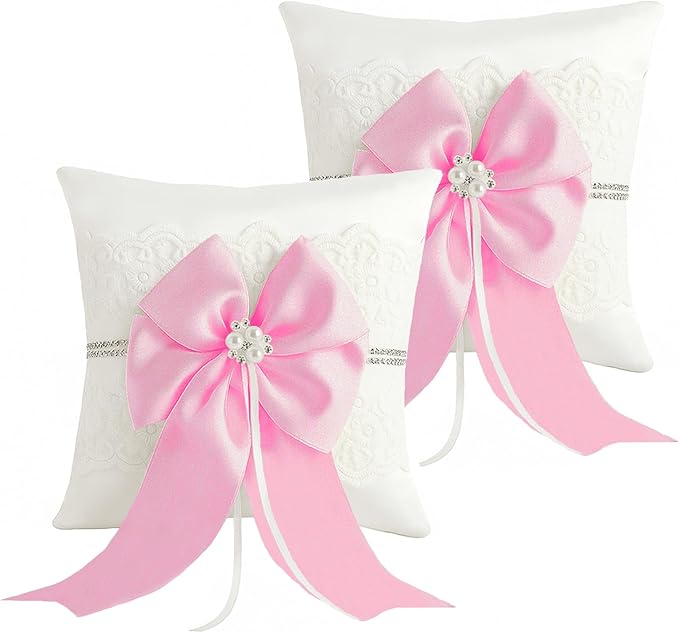 Wedding Ring Bearer Pillow: 8.2 x 8.2 Inch Ivory Satin Lace Cushion by IKEEPYOGA