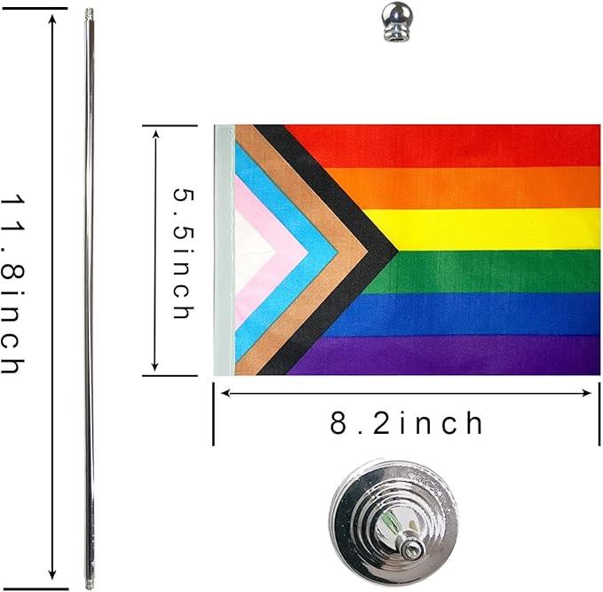 ZXvZYT 2 Pack Progress Pride Rainbow flag Gay table flag, Small Mini LGBT Desk - Image 2