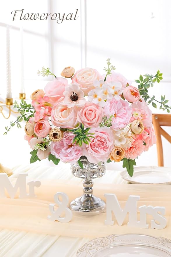 Floweroyal Artificial Flowers Combo Pink Flowers Mix Silk Flowers Roses Peonies - Image 3