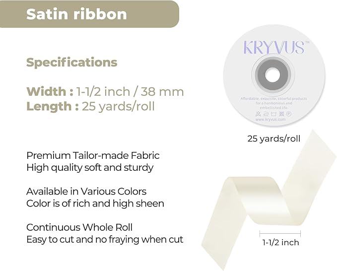 Beige Satin Ribbon 1-1/2 inch X Continuous 25 Yards, Single Face Polyester - Image 3