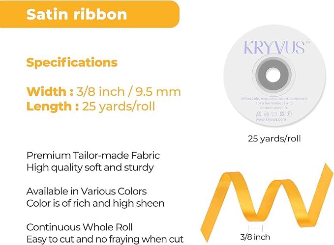 Yellow Satin Ribbon 3/8 inch X Continuous 25 Yards, Single Face Polyester - Image 3