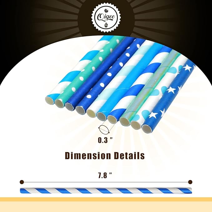 Blue Paper Straws 150pcs Disposable Bulk qiqee - Image 5