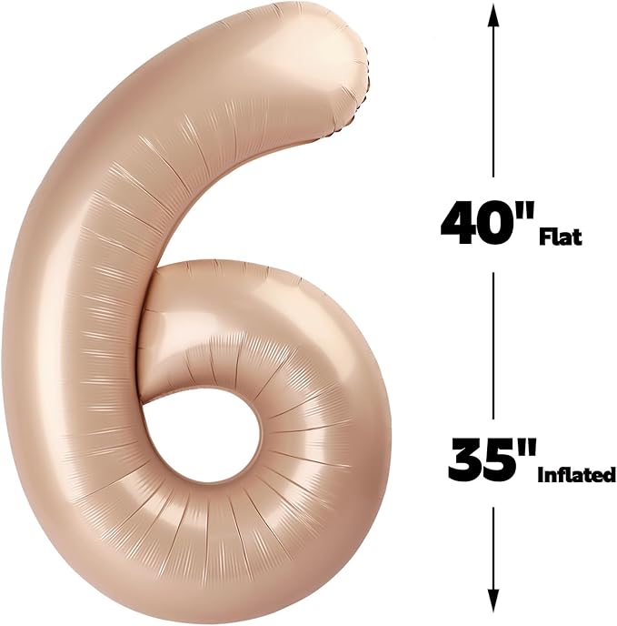 2026 Light Brown 40 Inch Mylar Foil Number 6 Balloon, Birthday Balloons - Image 3