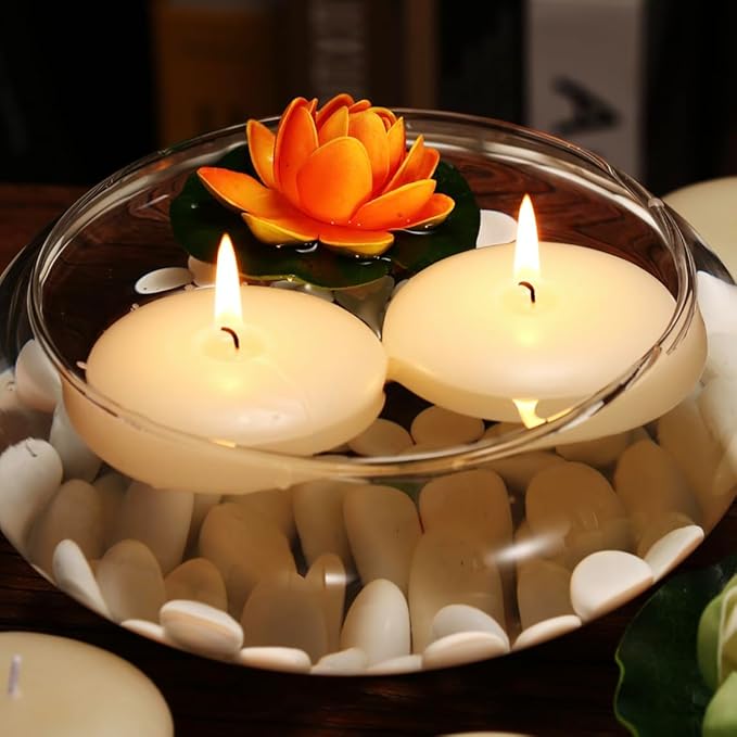 12 Pack Floating Candles, 3” Ivory Unscented Dripless Wax Burning Candles - Image 3