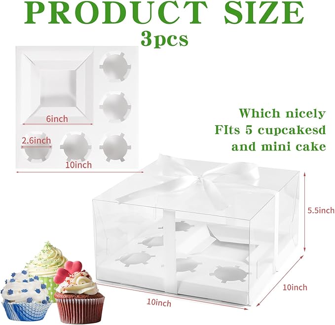 JCD 3 Packs Cake Cupcakes Combo Box 1+5 Cupcake Containers - Image 5