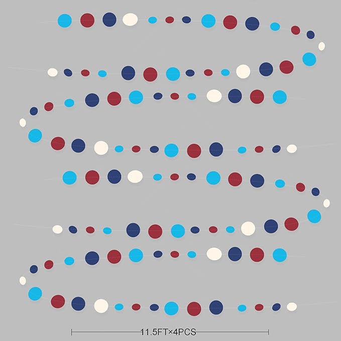 Nautical Party Decorations Circle Dot Garland Navy Blue Red White Hanging Paper - Image 2