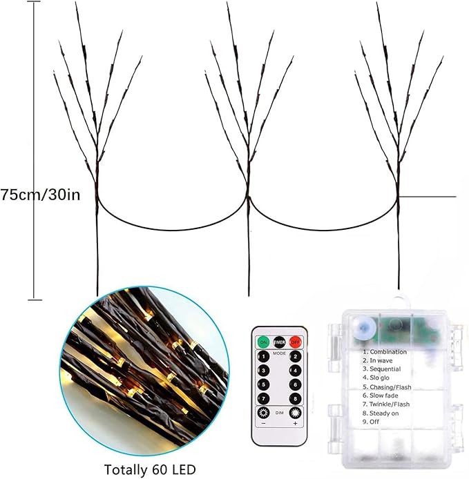 Lxcom Lighting LED Branch Lights 3 Pack 20 LEDs Decorative Branches Battery - Image 5