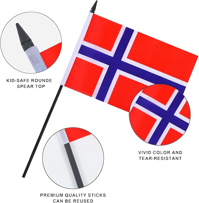 Norway Desk Flag 12" Solid Pole Deluxe Set Norwegian Flags Banner Mini Small - Image 4
