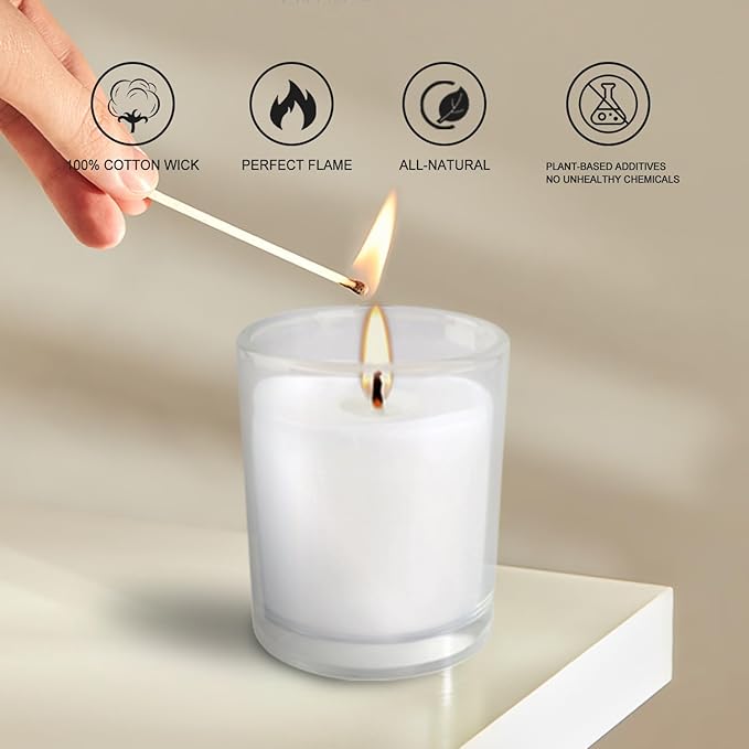 48 Pack Warm White Unscented Clear Glass Filled Votive Candles. Hand Poured Wax - Image 4